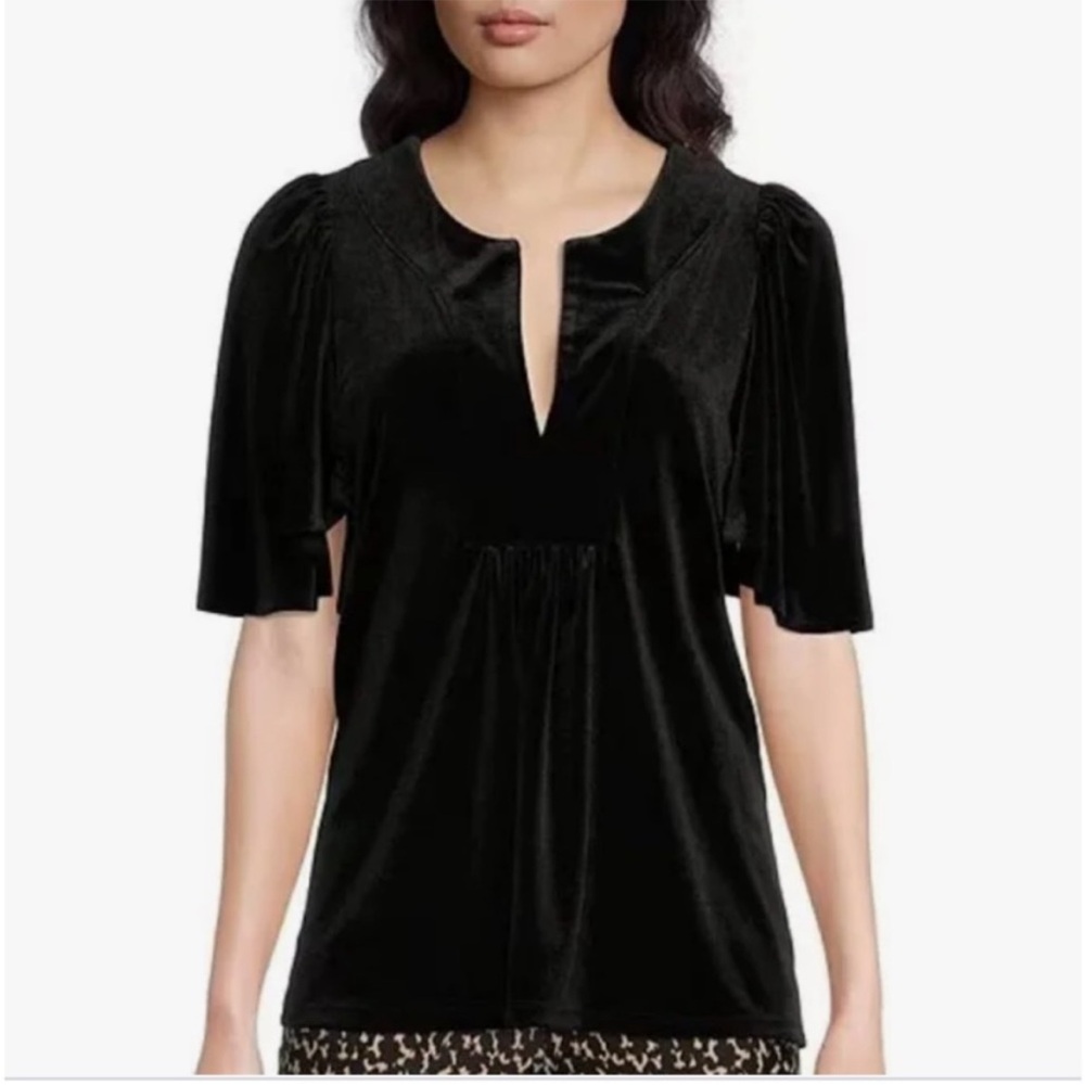 NWT Jude Connally Madeline Top Black Velvet Short Sleeve Top sz S